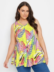 Yours Curve Yellow Leaf Print Vest Top - Image 1 of 5