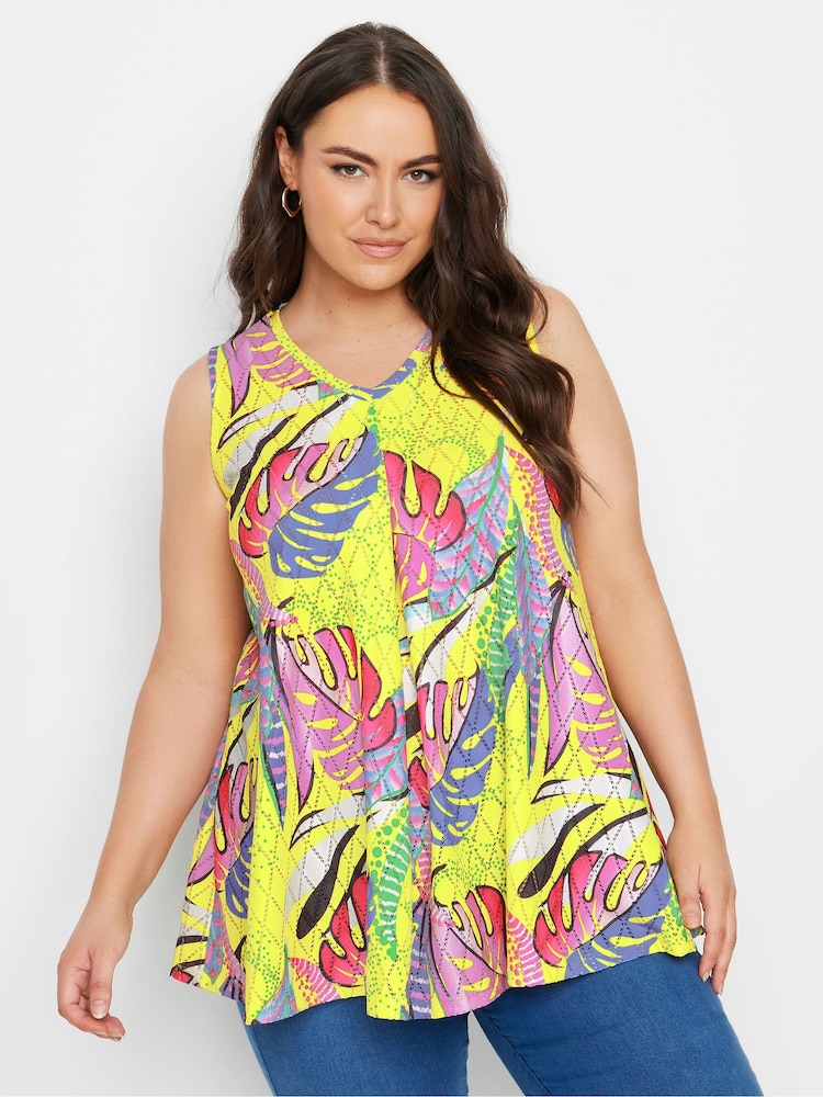 Yours Curve Yellow Leaf Print Vest Top - Image 1 of 5