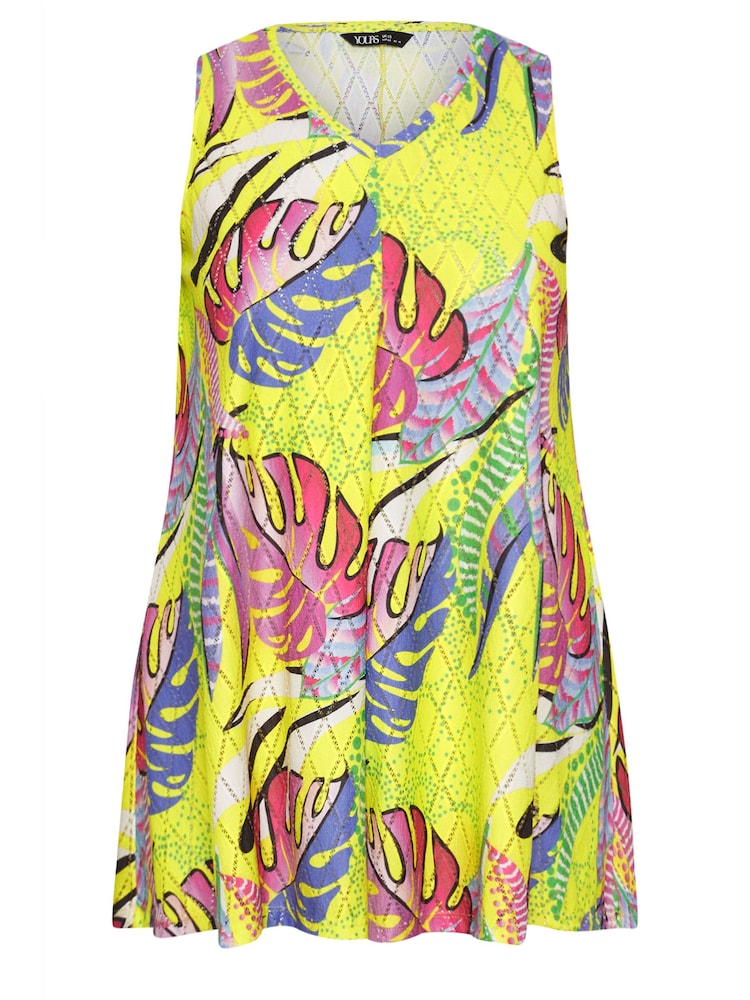 Yours Curve Yellow Leaf Print Vest Top - Image 5 of 5