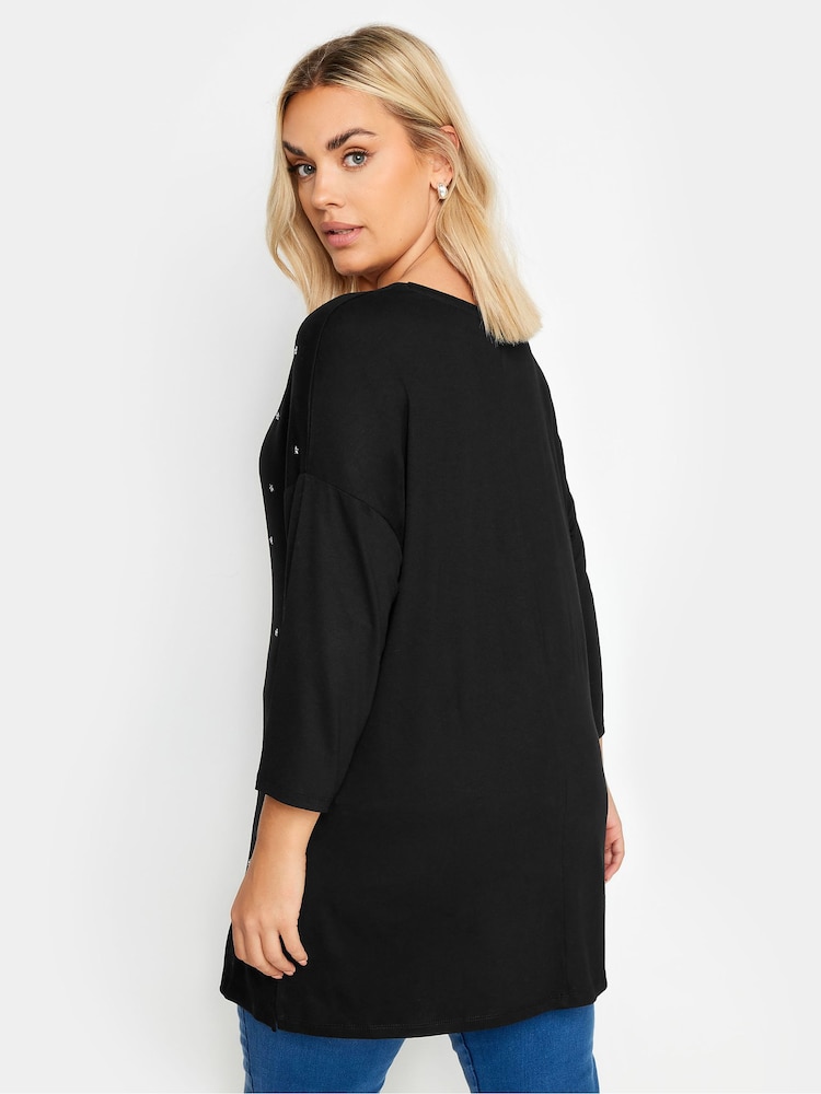 Yours Curve Black Star Embellished Swing Top - Image 2 of 5