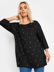 Yours Curve Black Star Embellished Swing Top - Image 3 of 5