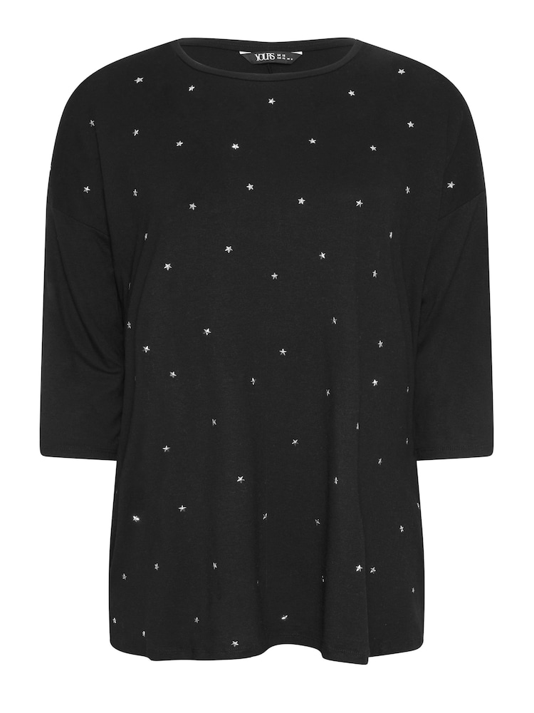 Yours Curve Black Star Embellished Swing Top - Image 5 of 5