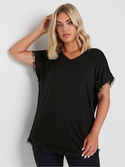 Yours Curve Black Lace Detailed T-Shirt - Image 1 of 5