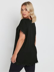 Yours Curve Black Lace Detailed T-Shirt - Image 3 of 5