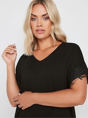 Yours Curve Black Lace Detailed T-Shirt - Image 4 of 5