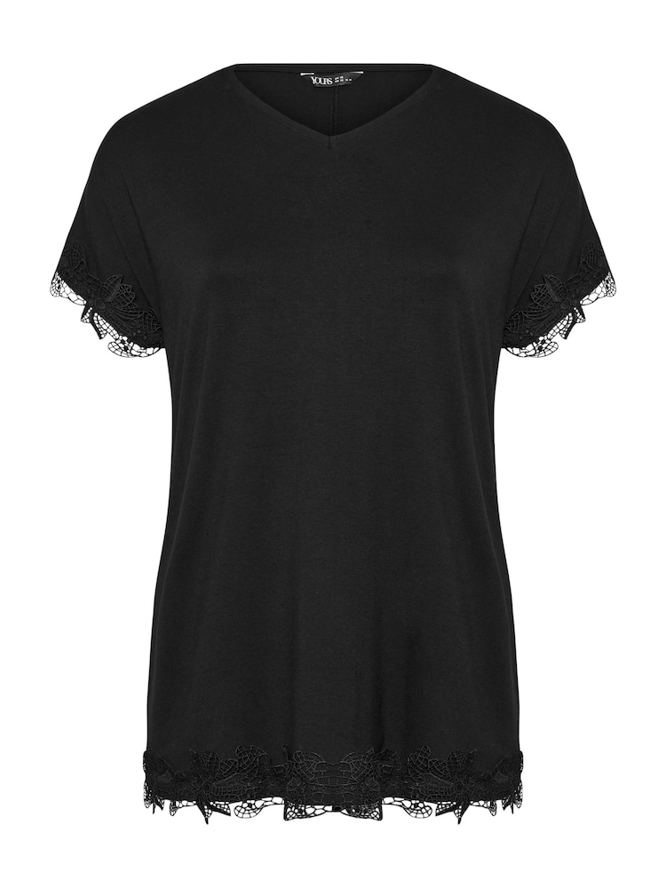 Yours Curve Black Lace Detailed T-Shirt - Image 5 of 5