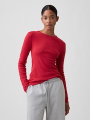 Rojo - Gap Modern Ribbed Long Sleeve T-Shirt - Imagen 1 de 5