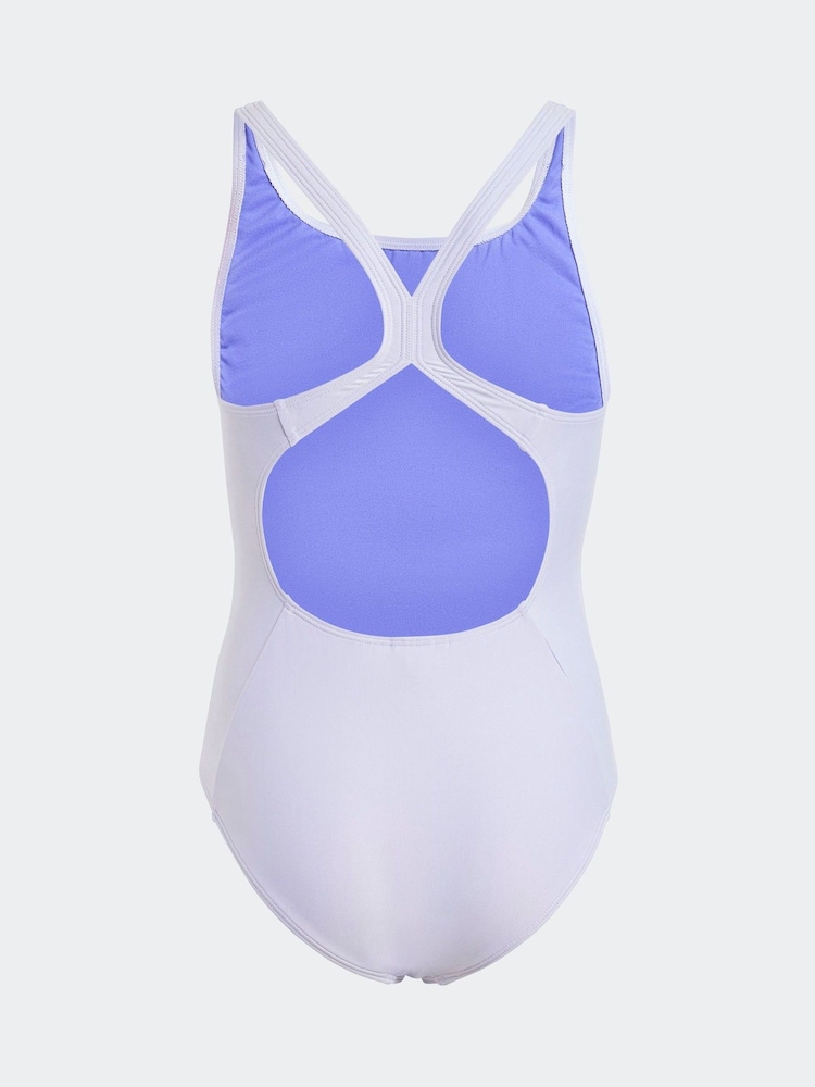 adidas Purple 3 Stripe C Back Swimsuit - Image 2 of 5