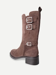 Off The Hook Brown Lumina Suede Buckle Strap Mid Calf Block Heel Boots - Image 3 of 6