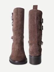 Off The Hook Brown Lumina Suede Buckle Strap Mid Calf Block Heel Boots - Image 4 of 6