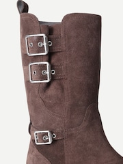 Off The Hook Brown Lumina Suede Buckle Strap Mid Calf Block Heel Boots - Image 5 of 6