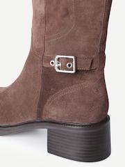 Off The Hook Brown Lumina Suede Buckle Strap Mid Calf Block Heel Boots - Image 6 of 6
