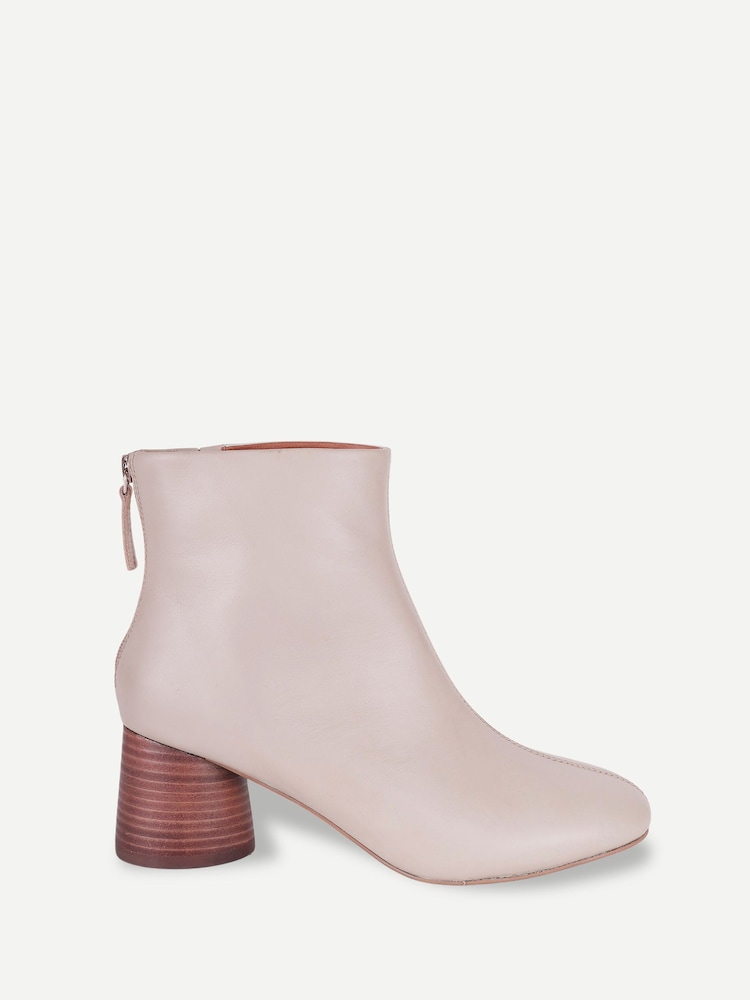 Off The Hook Natural Elara Leather Round Toe Heeled Ankle Boots - Image 1 of 6