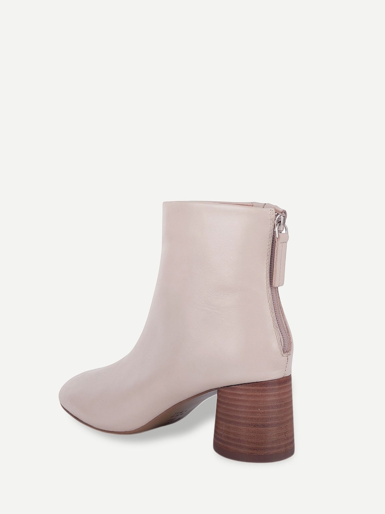 Off The Hook Natural Elara Leather Round Toe Heeled Ankle Boots - Image 2 of 6