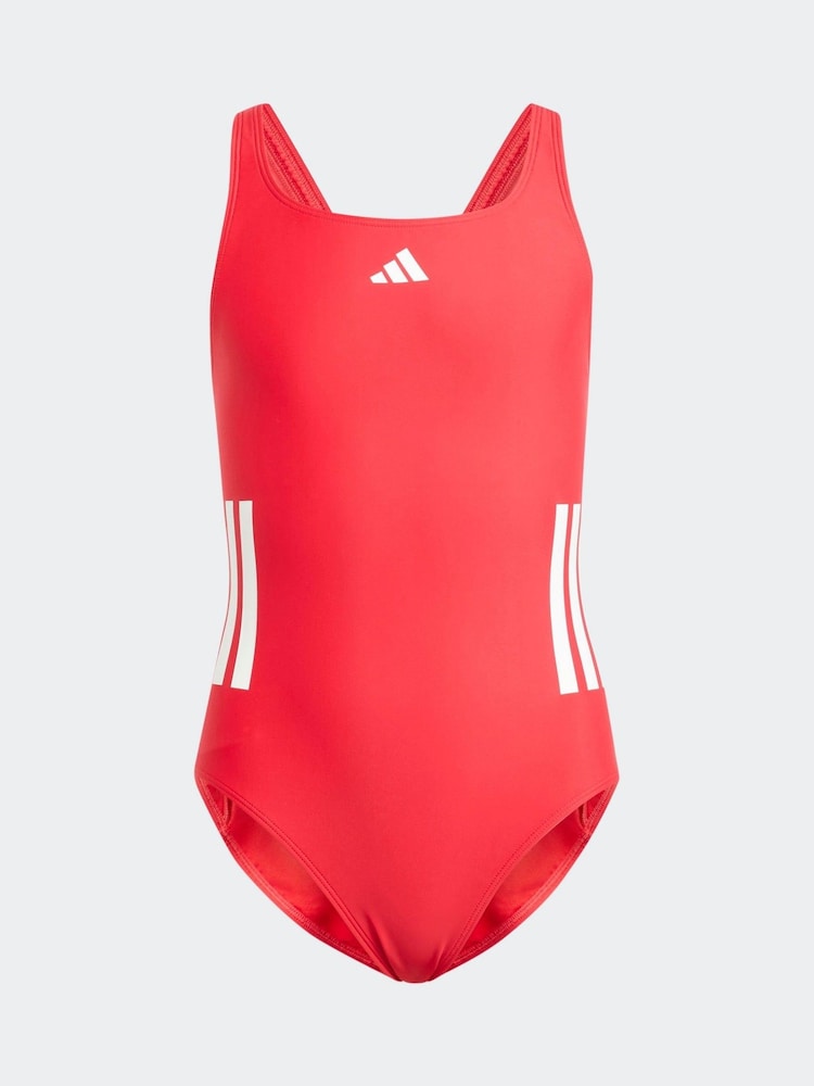 adidas Red 3 Stripe C Back Swimsuit - Image 1 of 5