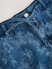 Dark Blue Floral Pull-On Utility Denim Shorts - Image 5 of 6