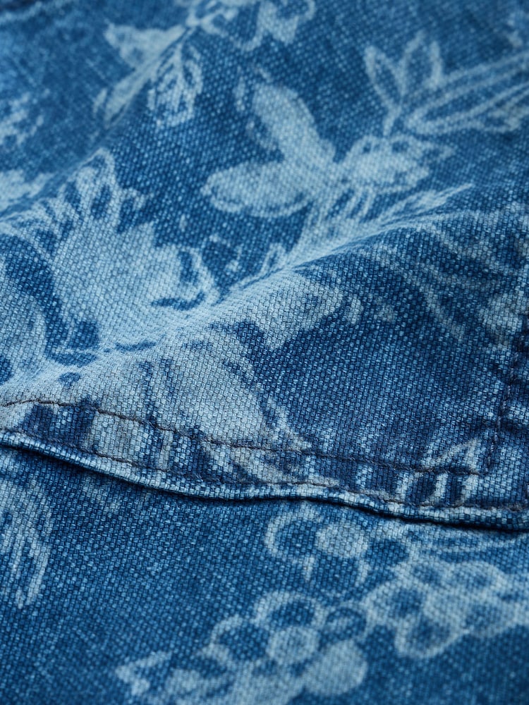 Dark Blue Floral Pull-On Utility Denim Shorts - Image 6 of 6 Dark Blue Floral Pull-On Utility Denim Shorts - Image 6 of 6