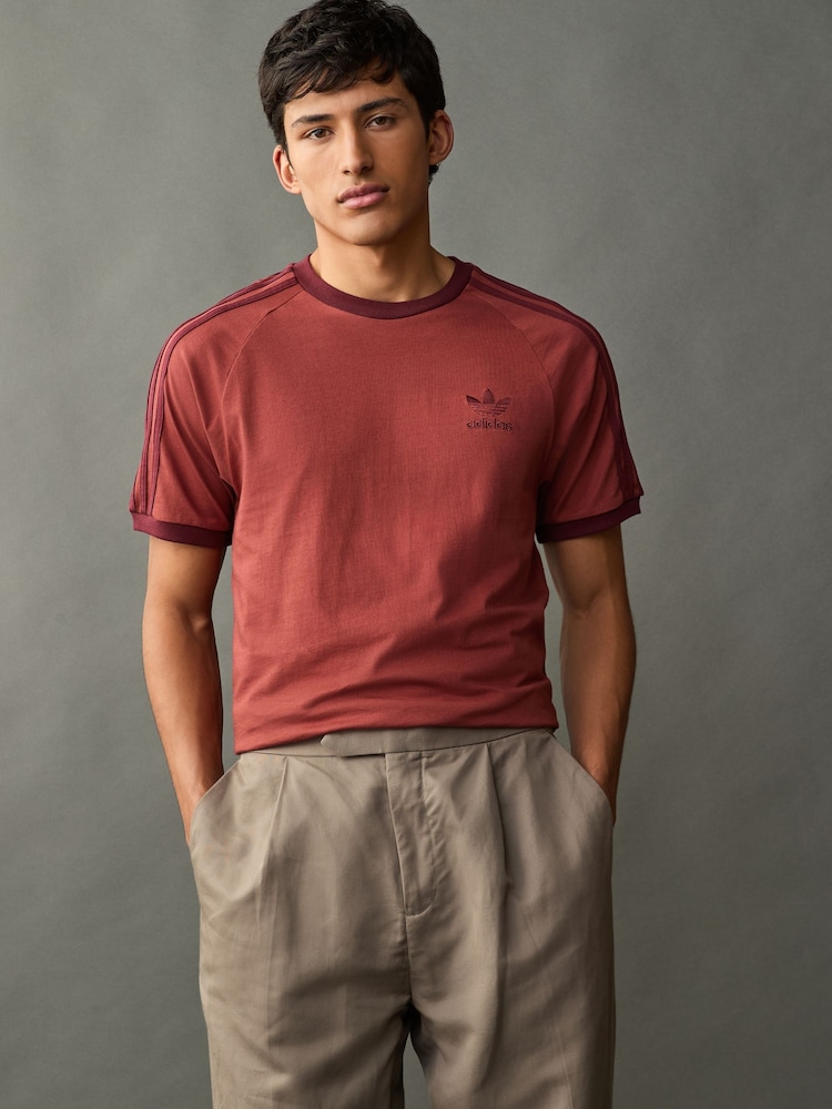 adidas Originals Red Adicolor Classics 3-Stripes 100% Cotton T-Shirt - Image 4 of 6
