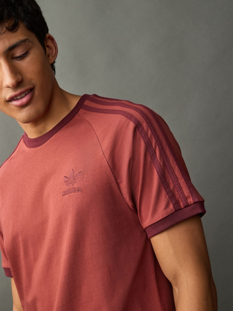 adidas Originals Red Adicolor Classics 3-Stripes 100% Cotton T-Shirt - Image 5 of 6