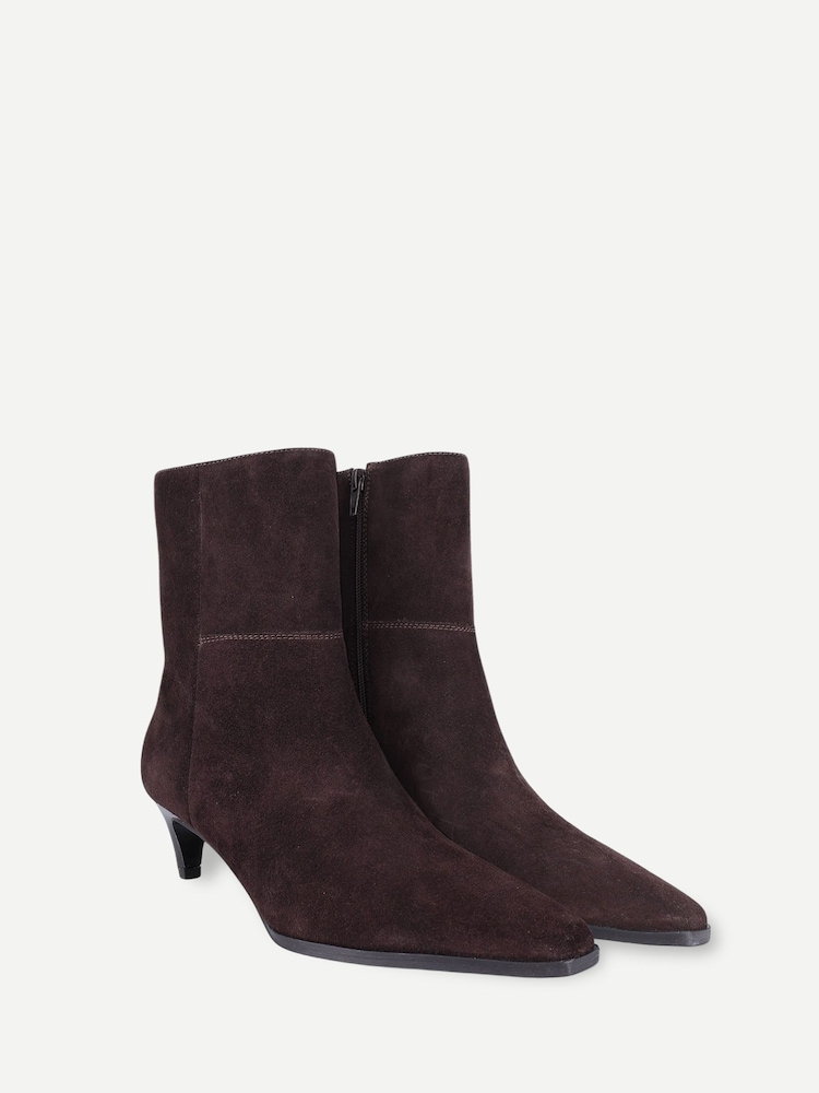 Dunkelbraun - Off The Hook Pheonix Suede Kitten Heel Ankle Boots - Bild 1 von 6