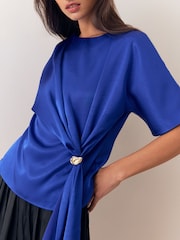 Lipsy Cobalt Blue Satin Draped T-Shirt - Image 1 of 6