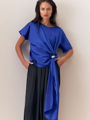 Lipsy Cobalt Blue Satin Draped T-Shirt - Image 3 of 6