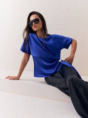 Lipsy Cobalt Blue Satin Draped T-Shirt - Image 4 of 6