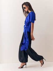 Lipsy Cobalt Blue Satin Draped T-Shirt - Image 5 of 6