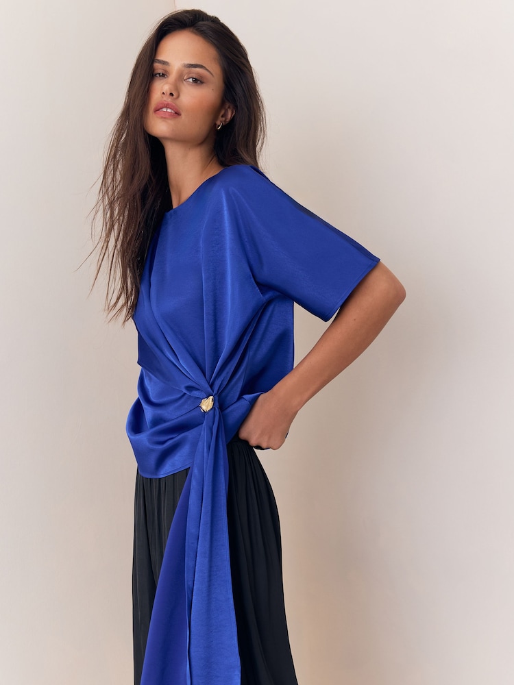 Lipsy Cobalt Blue Satin Draped T-Shirt - Image 6 of 6