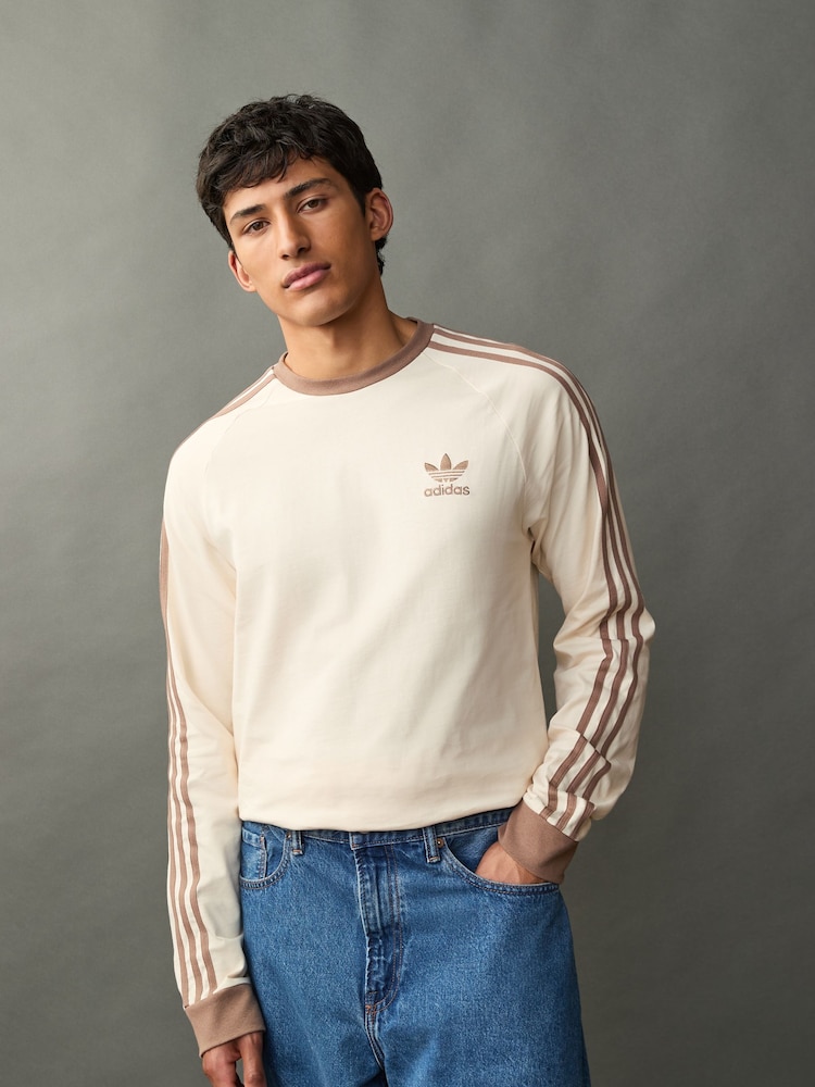 adidas Originals Brown 100% Cotton Adicolor Classics 3-Stripes Long Sleeve Long-Sleeve Top - Image 2 of 5