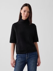 Gap Black CashSoft Mock Neck Elbow-Sleeve Jumper - Image 1 of 4