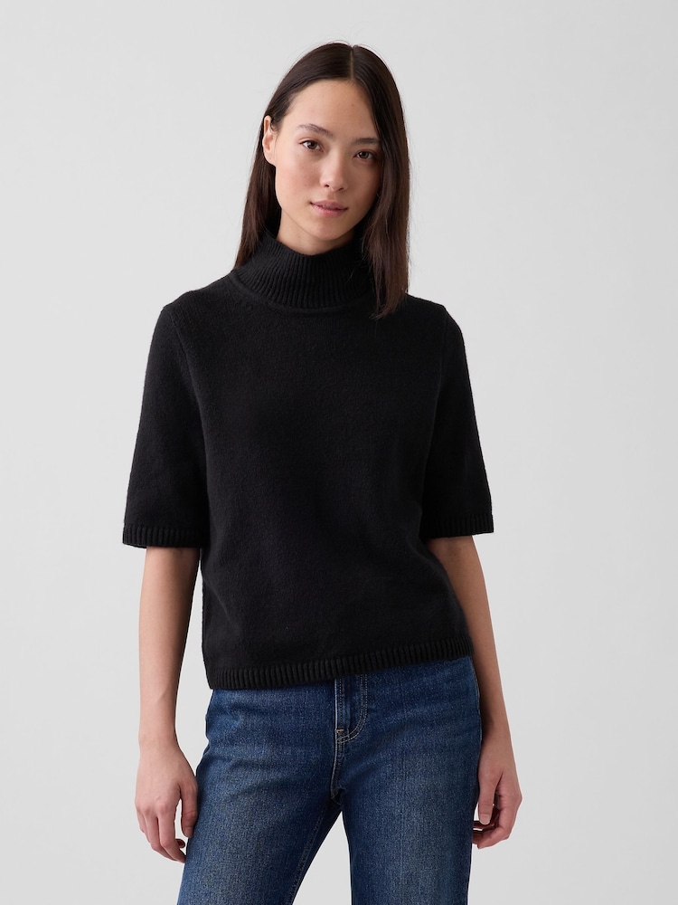 Gap Black CashSoft Mock Neck Elbow-Sleeve Jumper - Image 1 of 4