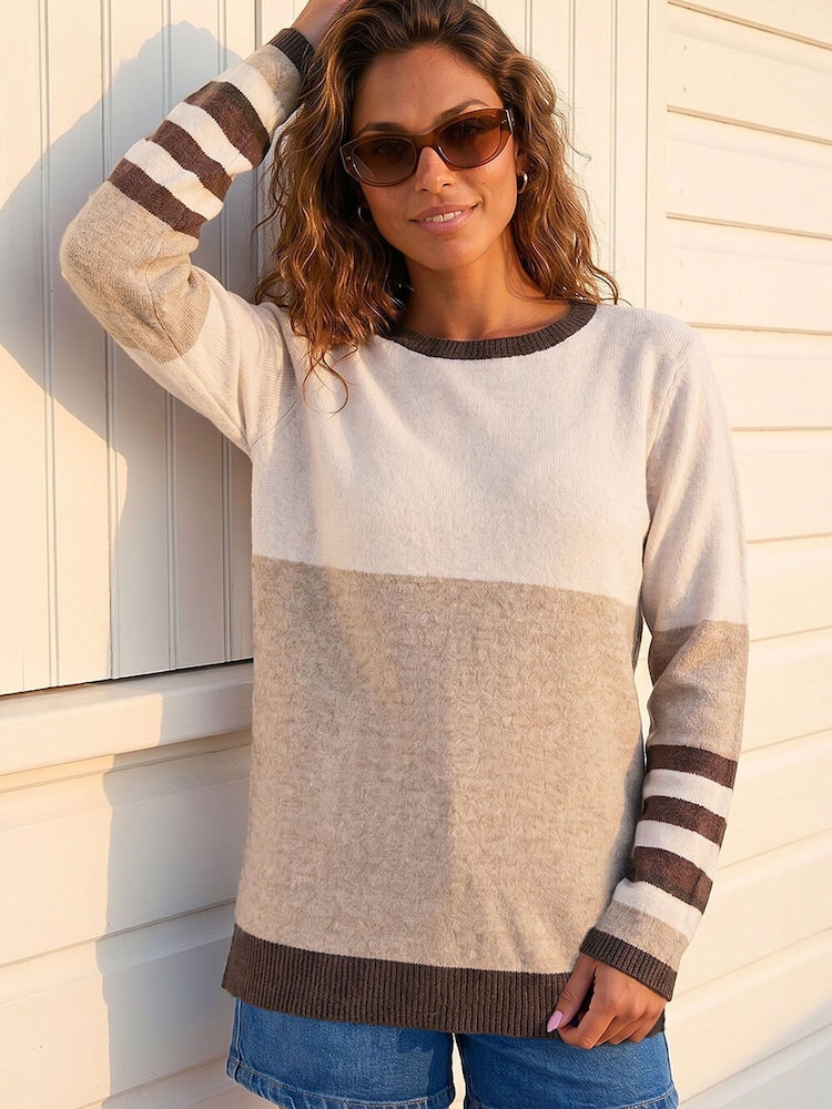 Roman Natural Colour Block Stripe Jumper - Image 1 of 4 Roman Natural Colour Block Stripe Jumper - Image 1 of 4