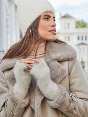 Lipsy Cream Lurex Fingerless Gloves - Image 2 of 4