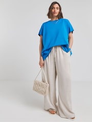 Simply Be Blue Slouchy Dip Back 100% Cotton T-Shirt - Image 1 of 4
