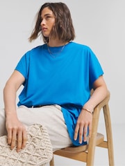 Simply Be Blue Slouchy Dip Back 100% Cotton T-Shirt - Image 2 of 4