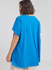Simply Be Blue Slouchy Dip Back 100% Cotton T-Shirt - Image 3 of 4