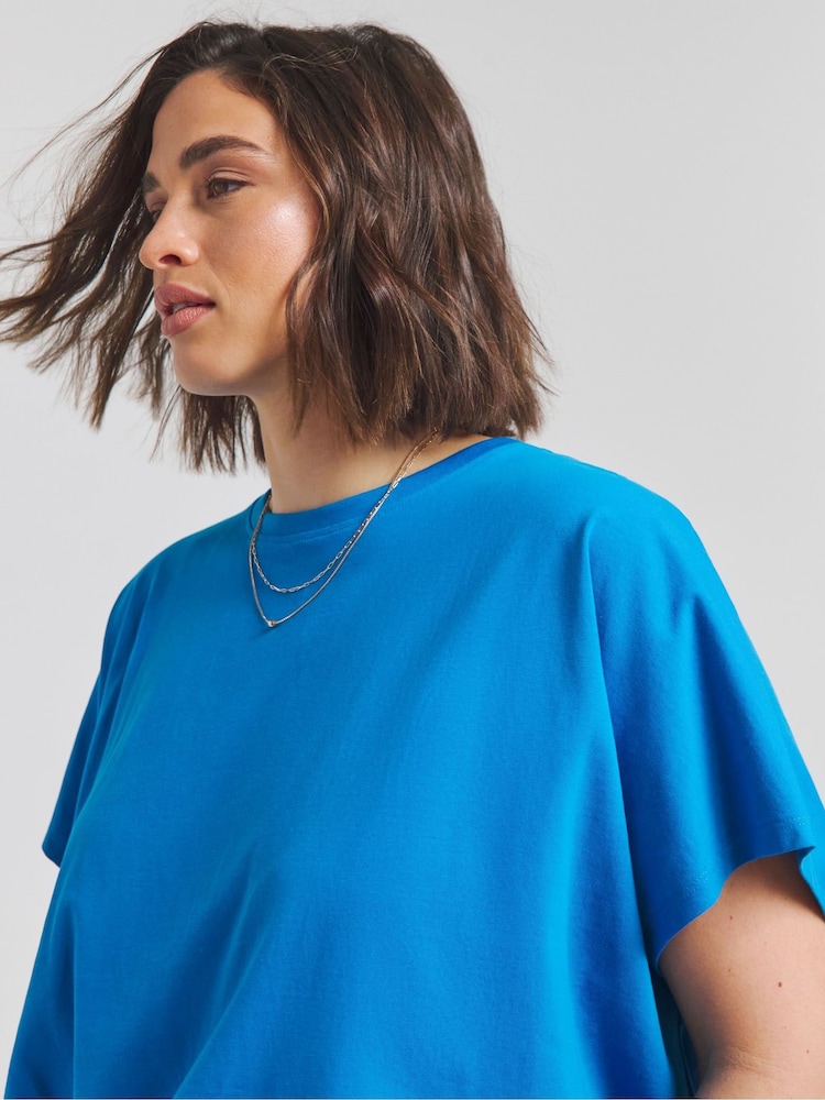 Simply Be Blue Slouchy Dip Back 100% Cotton T-Shirt - Image 4 of 4