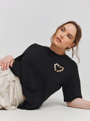 Simply Be Black Shell Detail 100% Cotton T-Shirt - Image 1 of 3