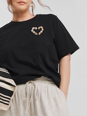 Simply Be Black Shell Detail 100% Cotton T-Shirt - Image 3 of 3