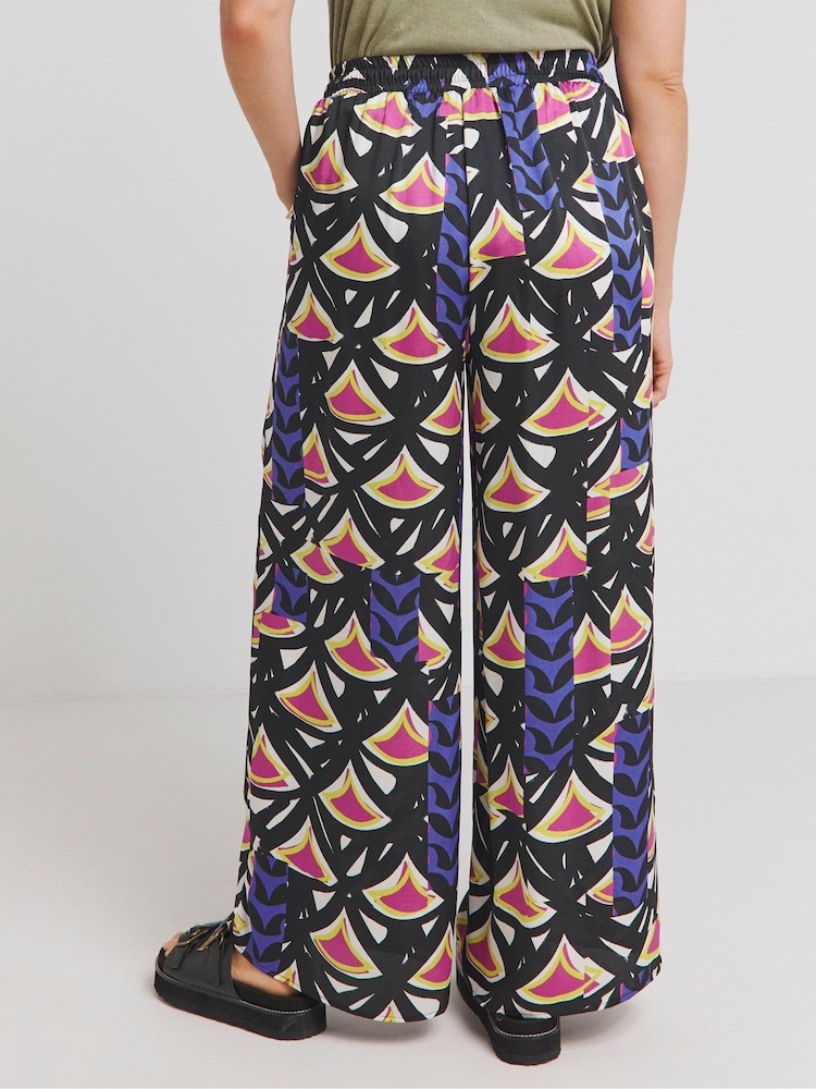 Simply Be Pink Multi Print Satin Wide Leg Trousers - Image 2 of 4