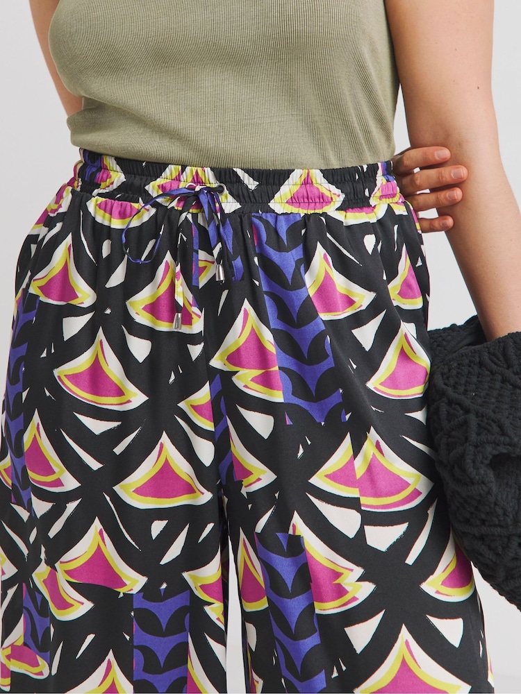 Simply Be Pink Multi Print Satin Wide Leg Trousers - Image 4 of 4