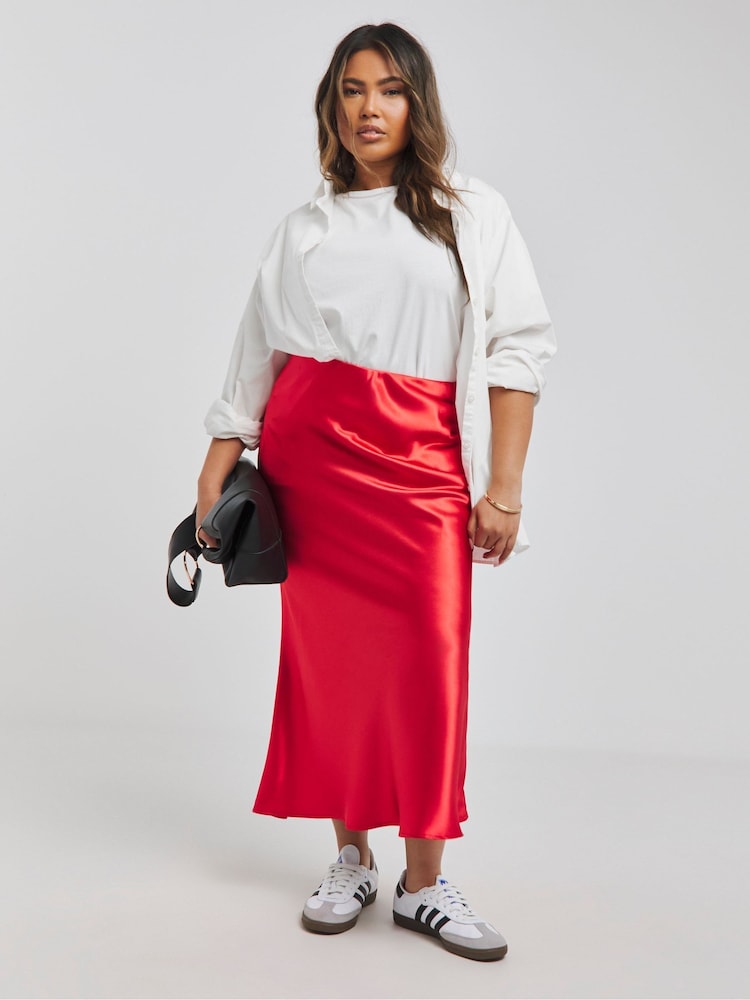 Simply Be Red Satin Maxi Skirt - Image 1 of 4