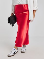 Simply Be Red Satin Maxi Skirt - Image 3 of 4