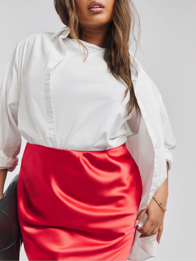 Simply Be Red Satin Maxi Skirt - Image 4 of 4