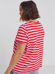 Simply Be Pink Stripe Crew Neck 100% Cotton T-Shirt - Image 2 of 4