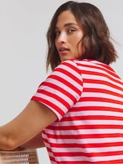 Simply Be Pink Stripe Crew Neck 100% Cotton T-Shirt - Image 4 of 4