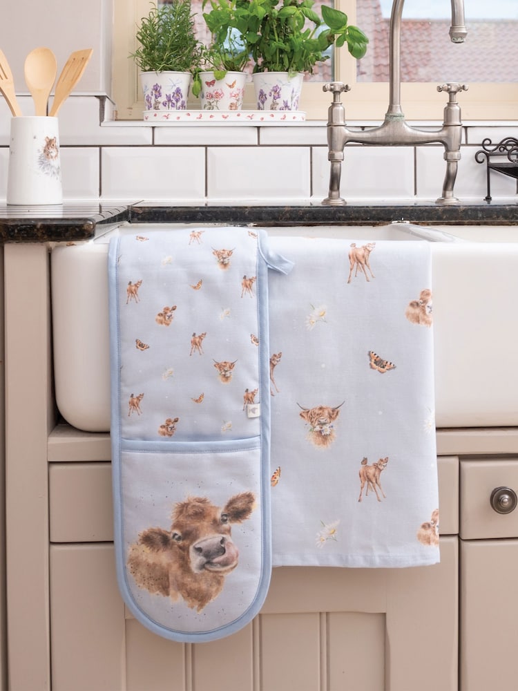 Wrendale Blue Double Oven Glove & Tea Towel Set - Image 1 of 1
