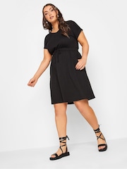 Yours Curve Black T-Shirt Drawcord 100% Cotton Dress - Image 1 of 5