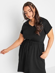 Yours Curve Black T-Shirt Drawcord 100% Cotton Dress - Image 3 of 5
